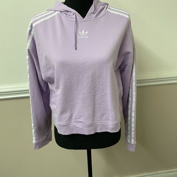 Adidas Lavender 3 Stripe Cropped Hoodie- Medium - Picture 1 of 5